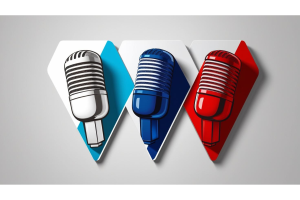 white, blue, and red microphones